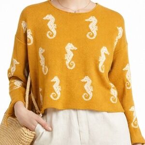 Philosophy Seahorse Relaxed‎ Knit Sweater Coastal Whimsy Indie Coastal Grandma L